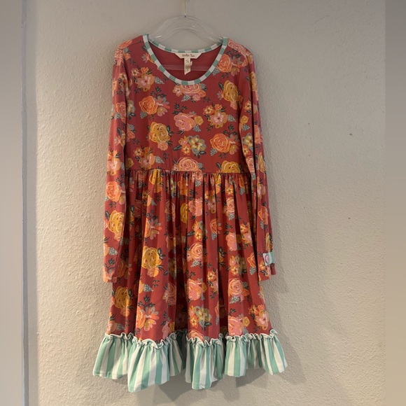 Matilda Jane Pink Floral Kids Dress with Green Ruffle sz 8 - Picture 4 of 10